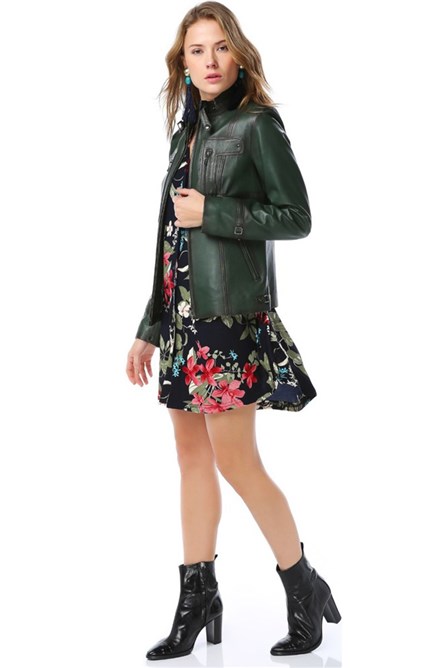 Women's leather jacket YB-2043 - Dark green #319369