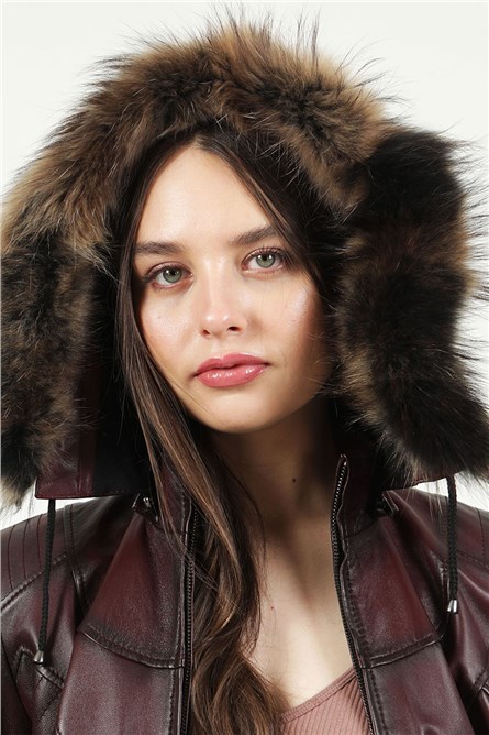 Women's leather coat YB-2096 - Bordeaux #317894