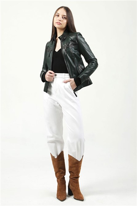 Women's leather jacket YB-2107 - Dark green #317852