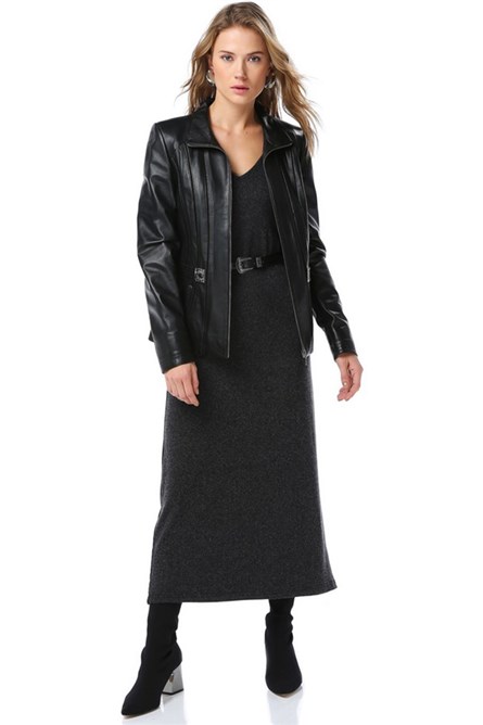 Women's Real Leather Jacket - Black #318847