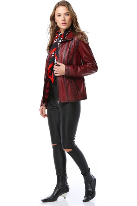 Women's Real Leather Jacket - Red #318848