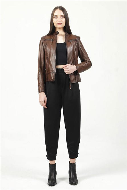 Women's leather jacket YB-2143 - Brown #317972