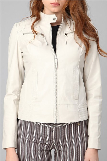 Women's leather jacket YB-2143 - Light beige #317975