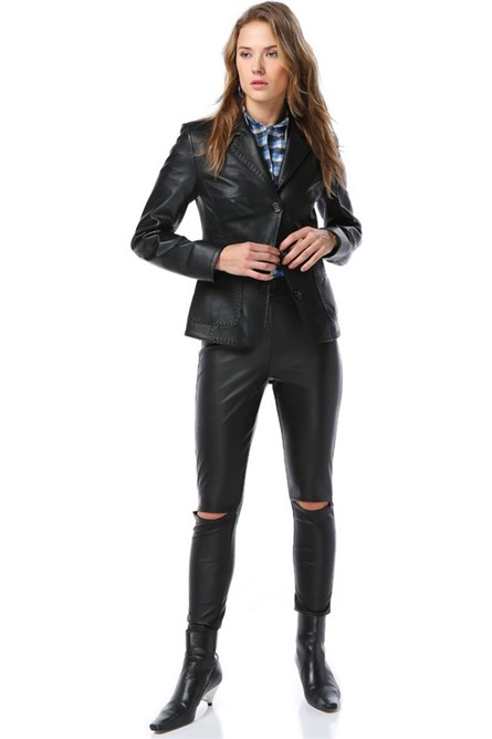 Women's Real Leather Jacket - Black #318026