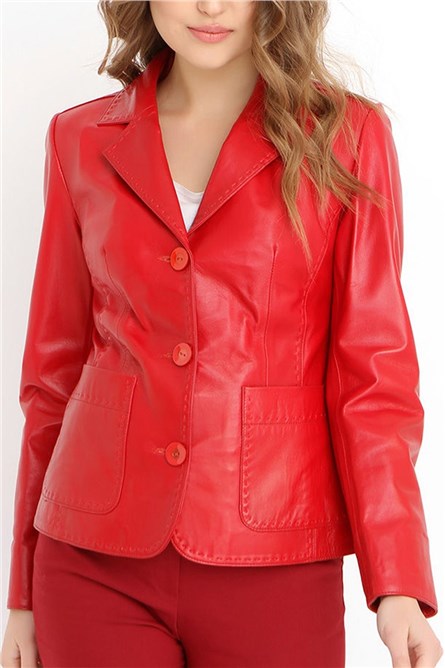 Women's leather jacket YB-358 - Red #318030