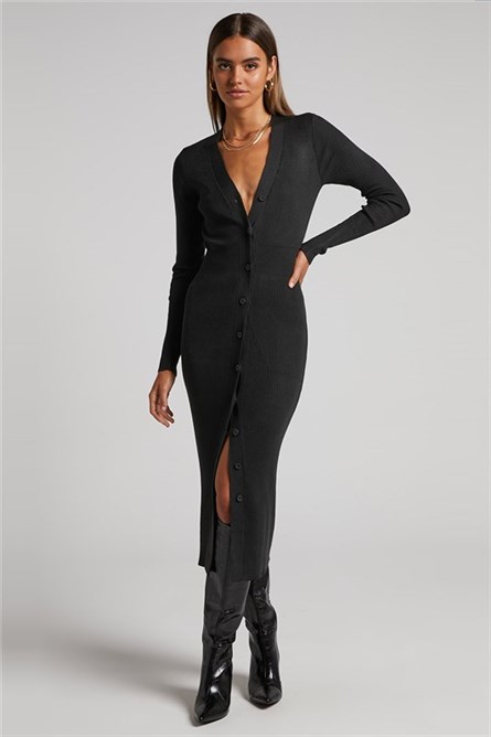 Women's Button Up Dress MG1703 - Black #394651