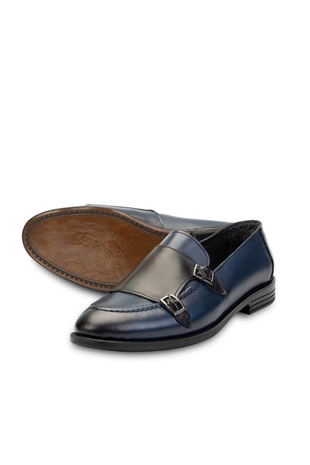 Ducavelli Men's Real Leather Double Monk Shoes - Blue #308275