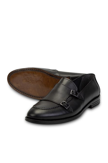 Ducavelli Men's Real Leather Double Monk Shoes - Black #308277