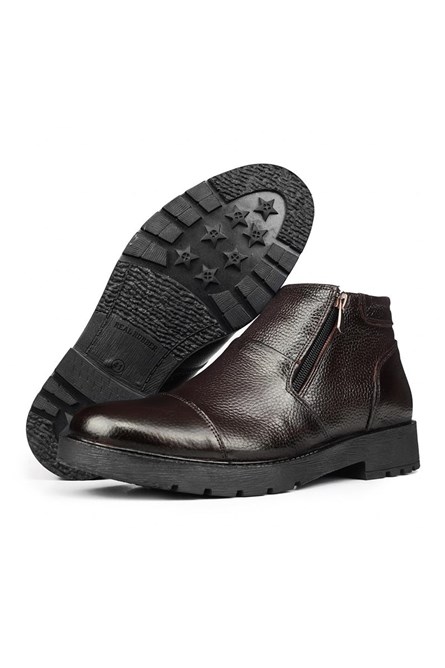 Ducavelli Men's Real Leather Half Zip Boots - Brown #316912