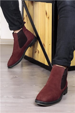 Ducavelli Men's Real Suede Chelsea Boots - Burgundy #316897