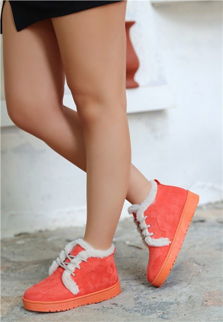 Women's Lace Up Suede Boots - Orange #407970