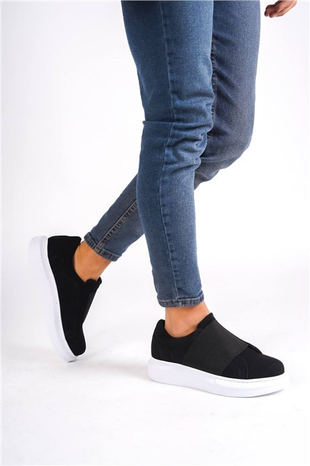 Men's Suede Casual Shoes KB-040 - Black with White #407114