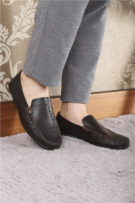 GERARDINO Men's Loafer Genuine Leather Shoes Brown 3001