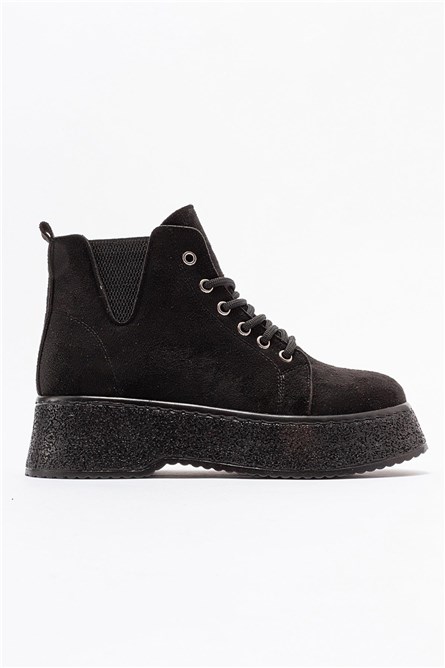 Women's Lace Up Suede Boots - Black #403704