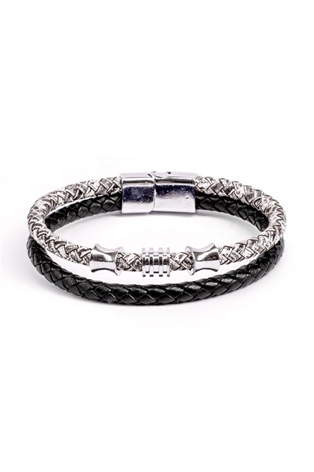 Men's Set of 2 Leather bracelets - Black and White 20230901013