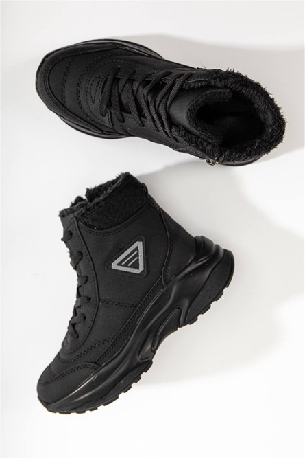 Kids Zip Up Snow Boots - Black #365455
