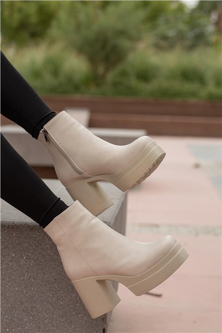 Women's High Heel Platform Boots - Beige 362995
