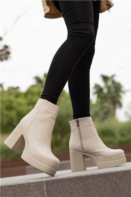 Women's High Heel Platform Boots - Beige 362995