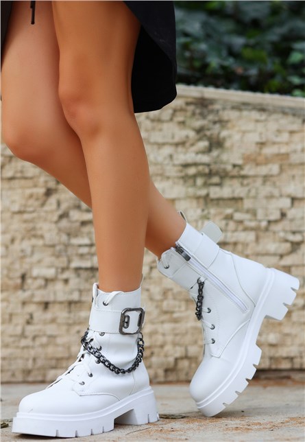 Women's Lace Up Zip Up Boots - White #411193