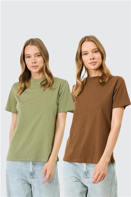 Round Neck Short Sleeve 2-Pack Basic T-Shirt 960  #451377