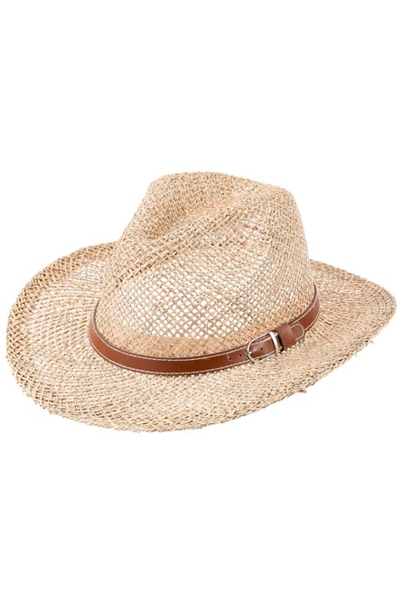 Men Wide Brim Straw Hat With Belt Detail Y25750-07  #451974