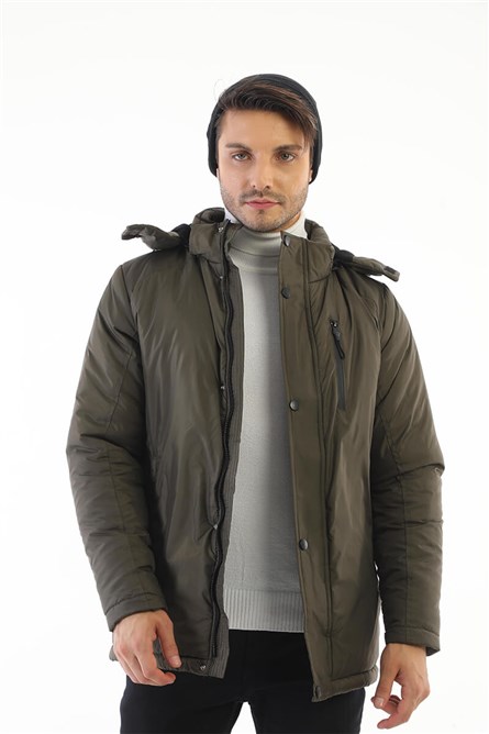 Men's Waterproof Jacket with Detachable Hood and Fleece Lined DP-160 - Green #408307