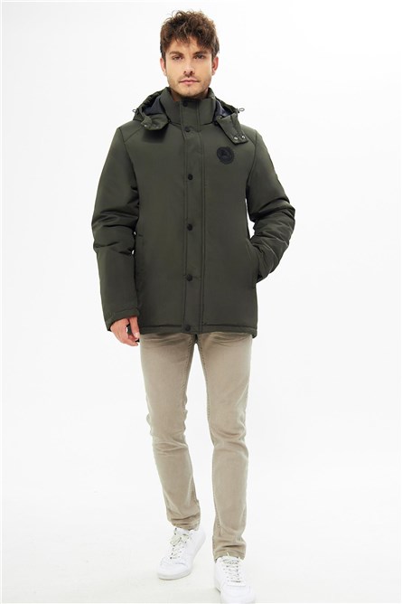 Men's Waterproof and Windproof Jacket with Detachable Hood - Khaki #410449