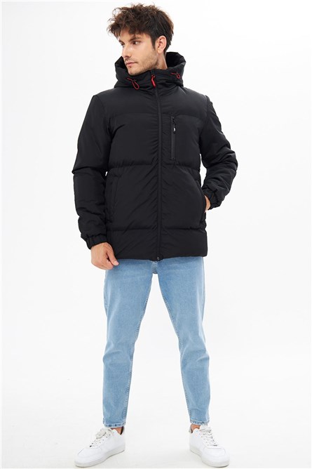Men's Waterproof and Windproof Jacket with Detachable Hood QDM-400 - Black #409685
