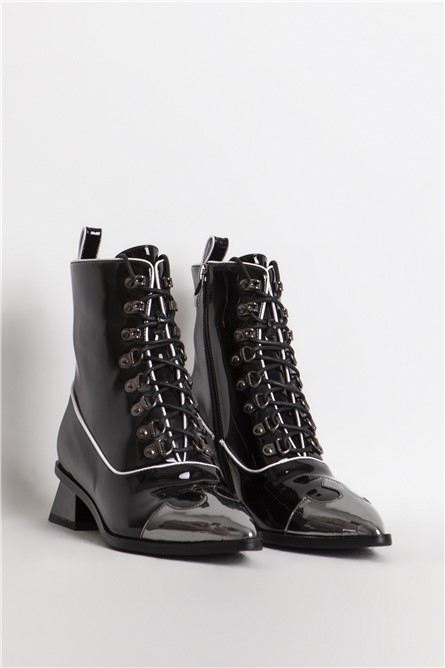 Women's Patent Leather Boots 127 - Black #365509