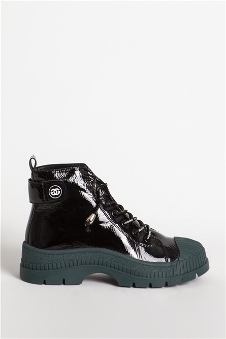 GUJA Women's Patent Leather Boots 348 - Black with Green #361596