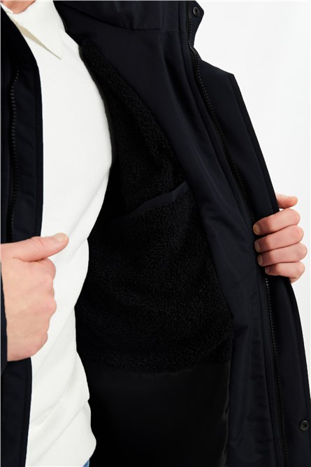 Men's RCP-16 Fleece Lined Waterproof Parka Jacket With Detachable Hood - Black #408164