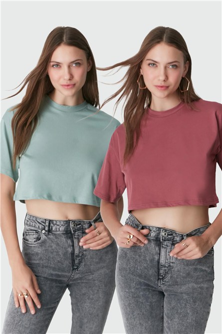 Round Neck 2-Pack Crop T-Shirt 959  #451419