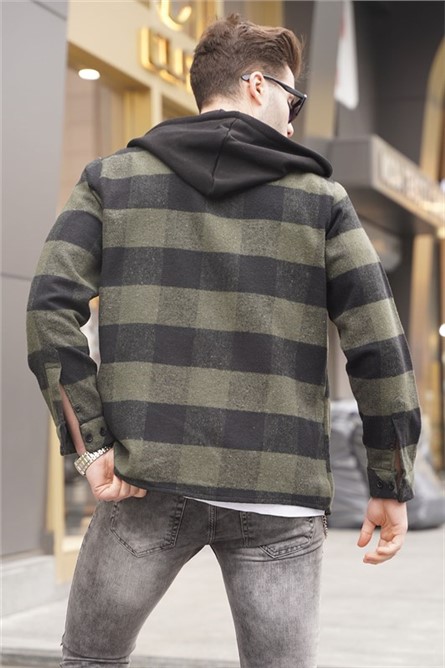 Men's Plaid Hooded Shirt 5584 - Khaki #369456