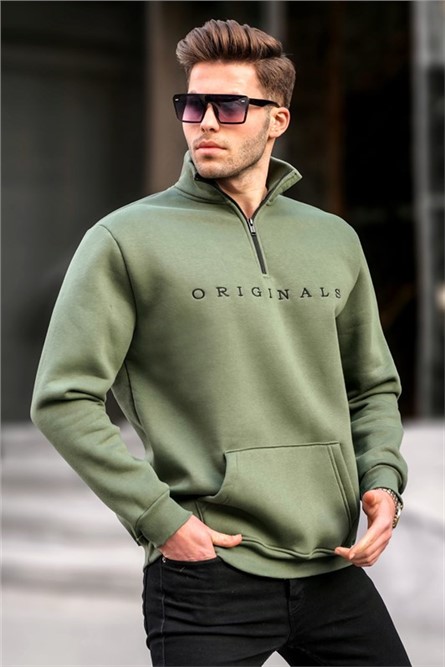 Men's Zip Up Collar Sweatshirt 6028 - Khaki #367189