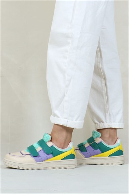 Hammer Jack Women's Velcro Sports Shoes - Beige with Green #368571