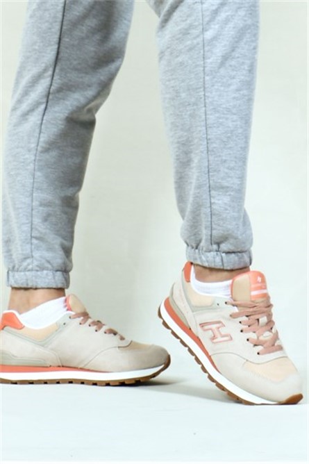 Hammer Jack Women's Genuine Leather Athletic Shoes - Light Beige with Coral #368585