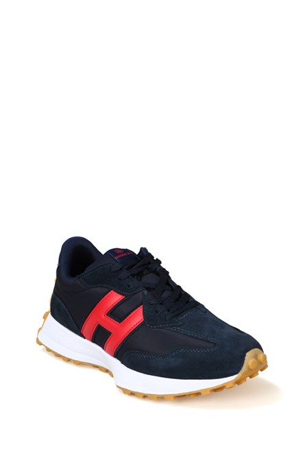 Hammer Jack Men's Genuine Leather Sports Shoes - Navy Blue with Red #369010