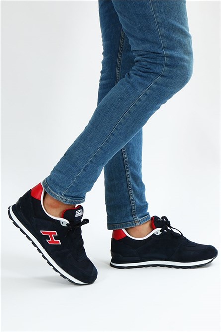 Hammer Jack Men's Genuine Leather Shoes - Navy Blue with Red #368311