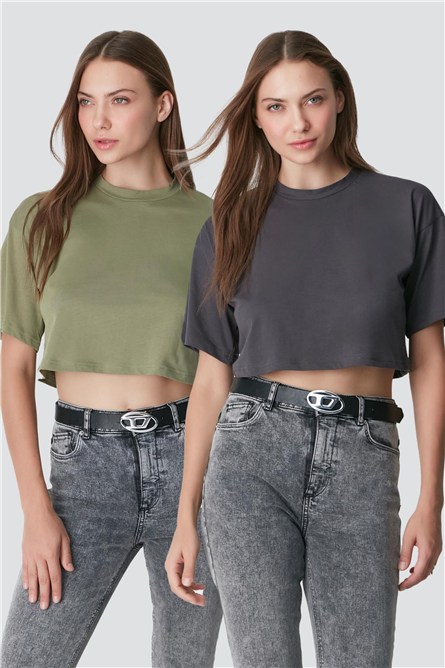 Round Neck 2-Pack Crop T-Shirt 959  #451417