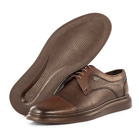 Ducavelli Men's Genuine Leather Casual Shoes - Dark Brown 