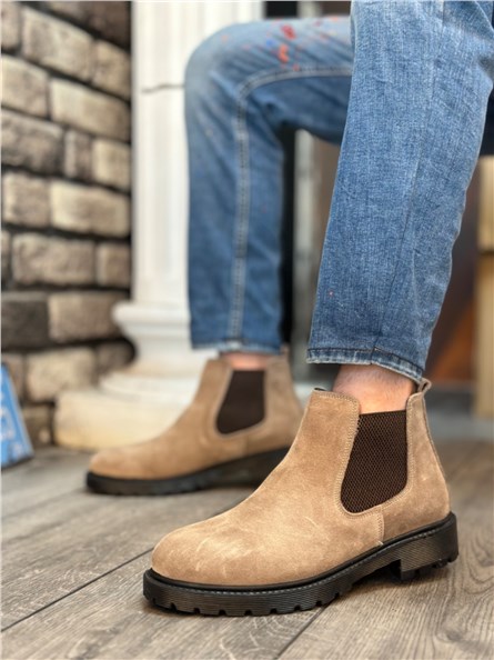 Men's Natural Suede Sports Boots BA0319 - Cream Color #406429