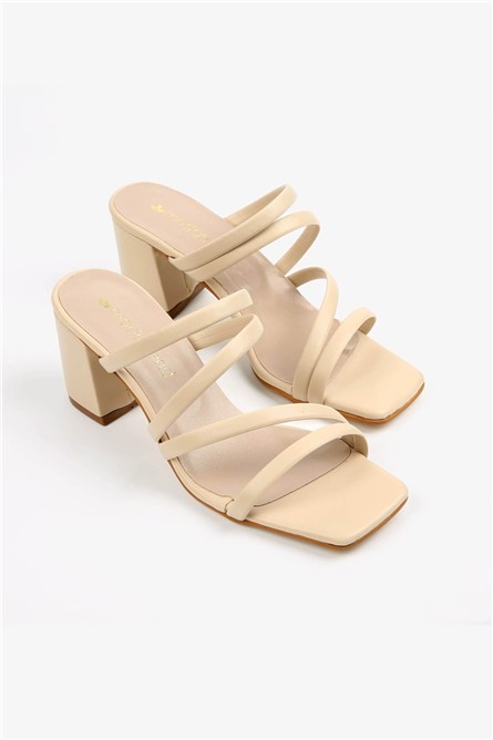 Women's Heeled Slippers - Beige #367377