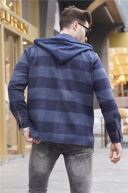 Men's Plaid Hooded Shirt 5584 - Indigo #369458