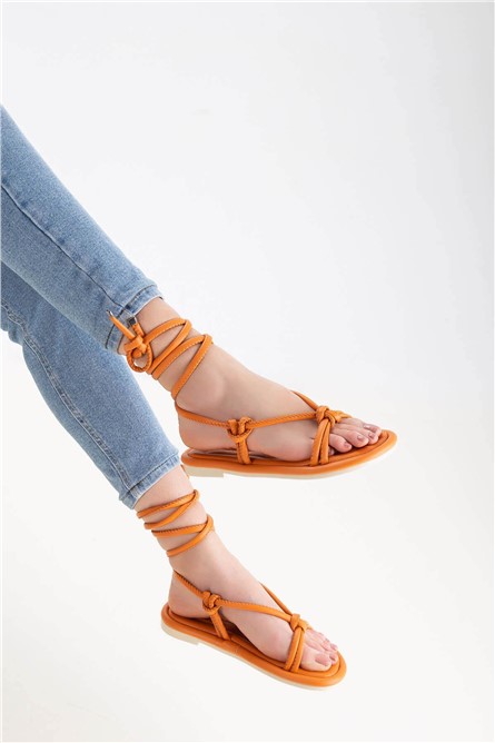 Women's Casual Lace Up Sandals - Orange #371240