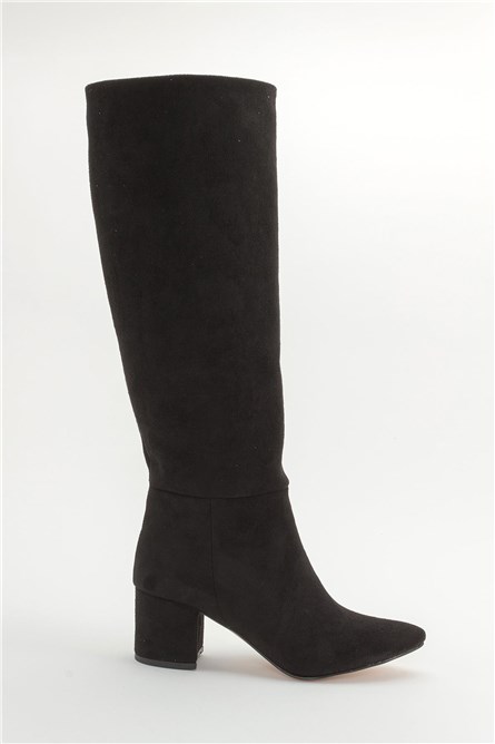 Women's Suede Heeled Boots - Black #404719