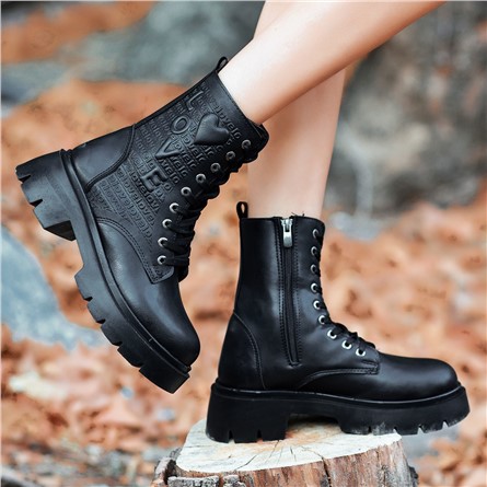 Women's Lace Up Zip Up Boots - Black #366442