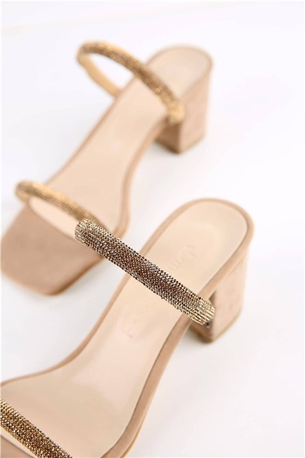 Women's sandals with heel - Beige #328348