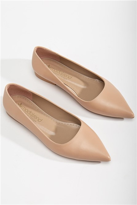 Women's Leather Ballerina Shoes - Beige #365888
