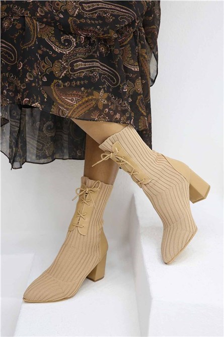 Women's boots knitted textile - Beige #321250