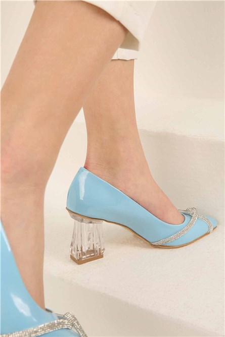 Ladies patent leather shoes - Light blue #321904